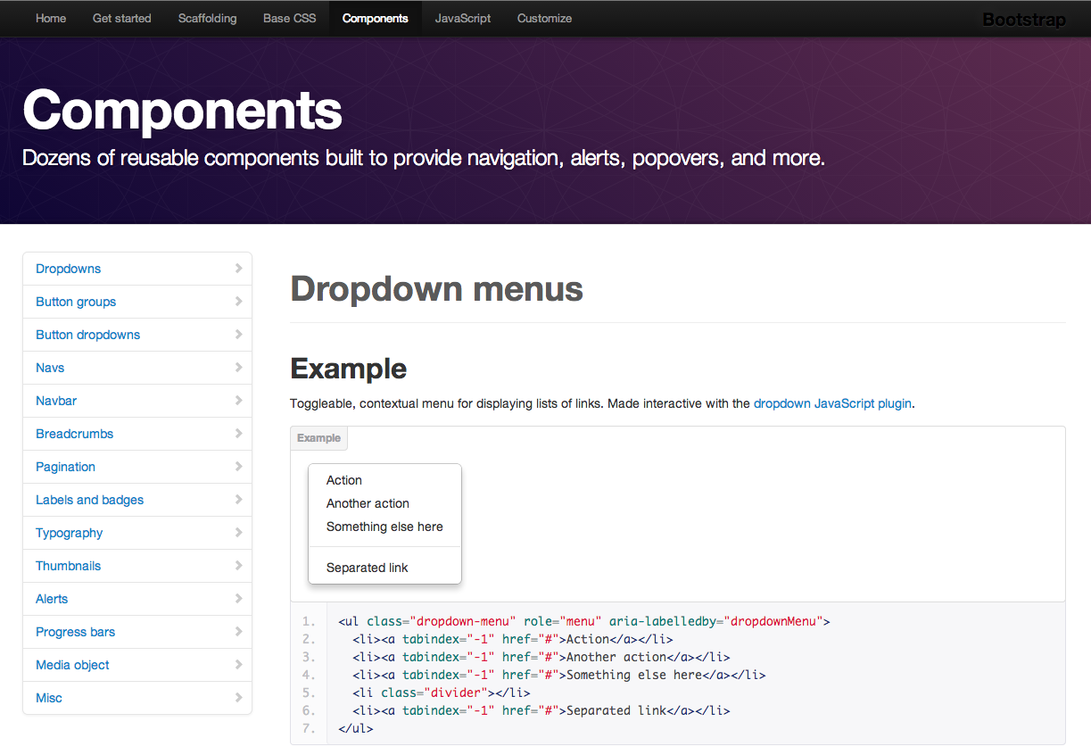 Screenshot of Bootstrap Components page.